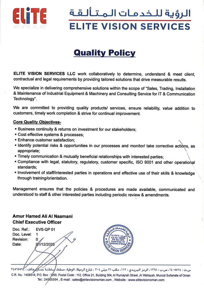 Elite Vision Services Quality Policy Statement